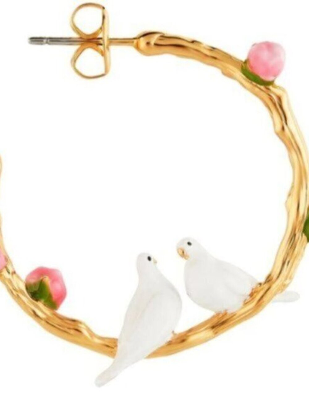 Les Nereides DOVE COUPLE AND SMALL PEONIES HOOP EARRINGS - Picture 4 of 6